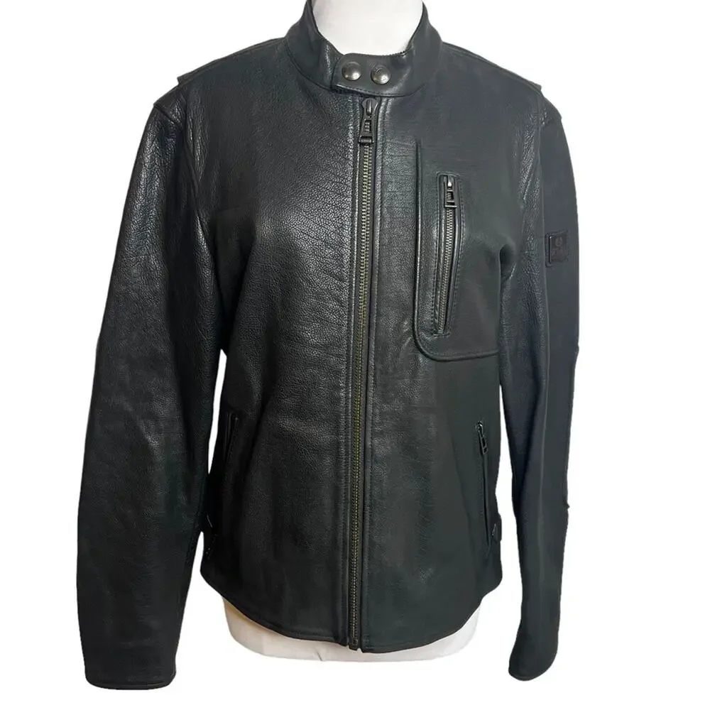 Belstaff Long Way Up Montana moto jacket Grain Leather black Sz 36